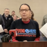 (City of Olean) Seneca Nation Tribal Councillor Tina Abrams scolds Olean Mayor Bill Aiello and Common Council members Tuesday for the city’s inaction on preventing sewage overflows into the Allegheny River in times of heavy rains.